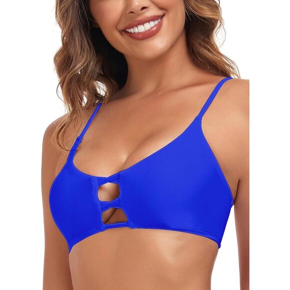 🆕Women's Blue Strappy Bikini Tops Padded Swimsuit Lace Up Bathing Suit Top - Picture 3 of 5